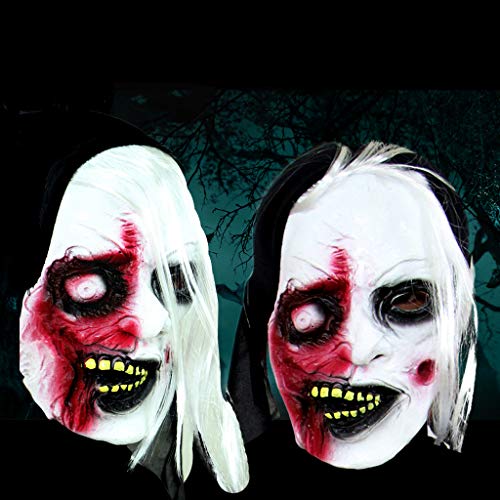 AIPINQI Creepy Horror Plastic Zombie Facial Mask with Hair Makeup Mask Face Frightful for Halloween Costume Party