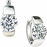 Sterling Silver Hoop Earrings, Hoops CZ Cubic Zirconia White Gold Plated Huggie Hoop Earrings for Women Gift 1.2 ct