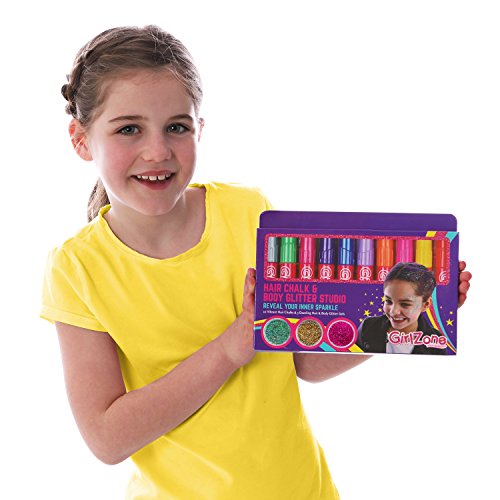 GirlZone: Hair Chalk & Body Glitter Gels Makeup Set for Girls: 10 Hair Chalks & 3 Hair, Body & Face Glitter Gels Great Birthday Present Gifts for Girls Aged 4 5 6 7 8 9 10 Years Old - Thumbnail 3