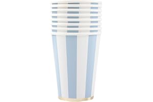 BONJOUR FETE Bonjour Fête Light Blue Cabana Stripe Party Cups | Disposable Cups for Holidays, Baby Showers, Easter & Birthday Decorations | Premium 12oz Party Supplies | Pack of 8 | Elegant Disposable Drinkware