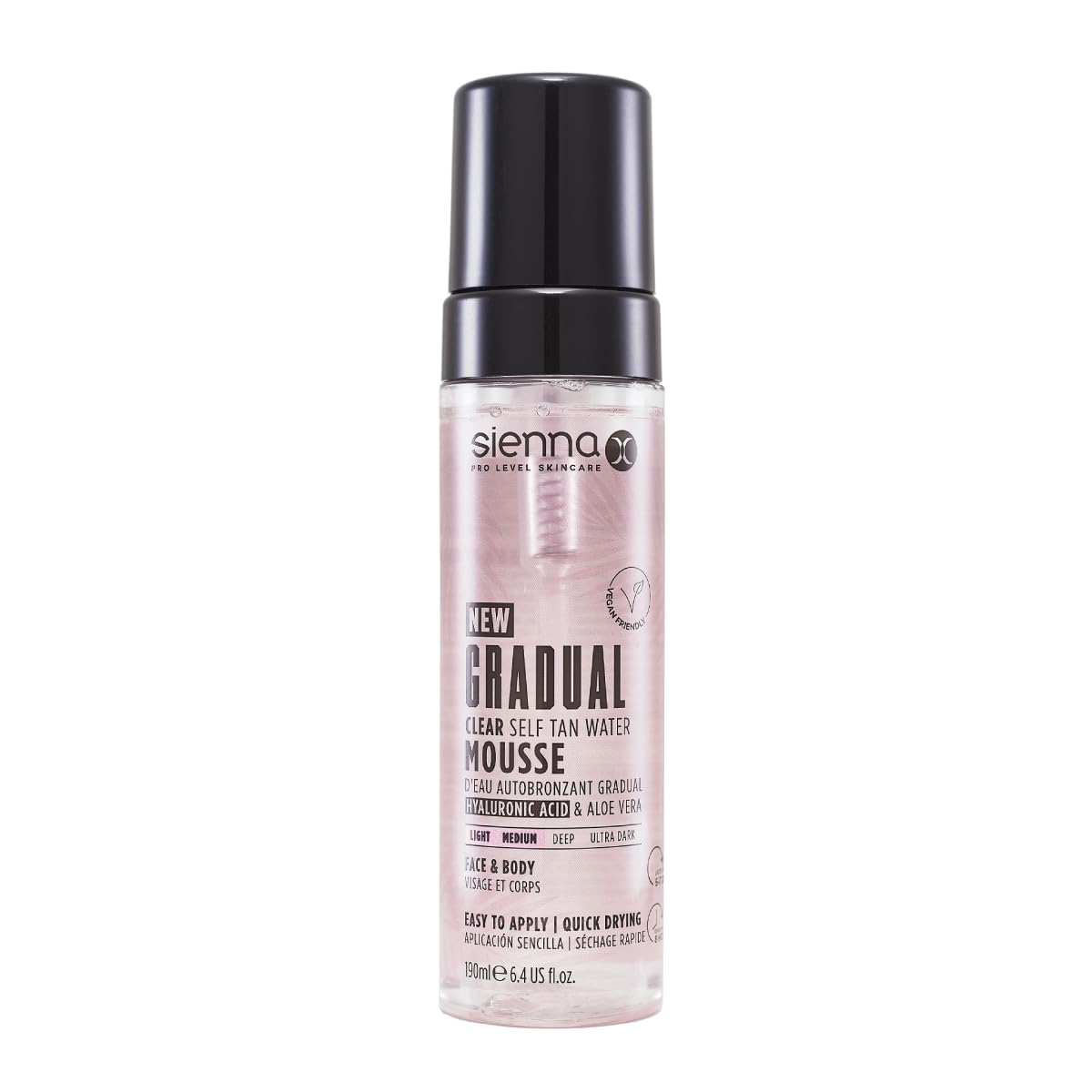 Sienna X Gradual Clear Self Tan Water Mousse (190ml) Vegan Tanning Mousse with Hyaluronic Acid and Aloe Vera