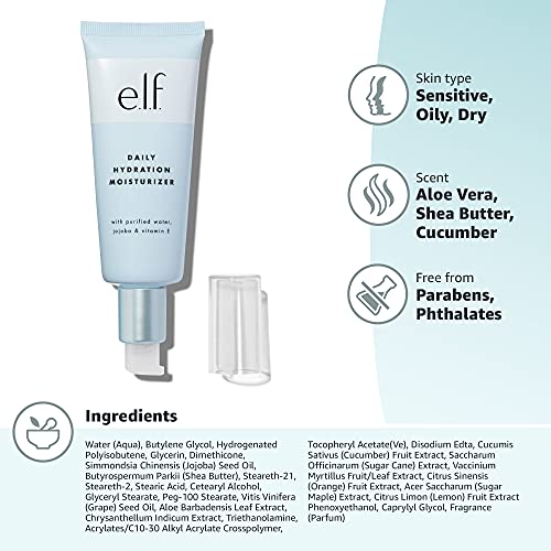 e.l.f. SKIN Holy Hydration! Daily Hydration Moisturizer, Ultra-Hydrating Formula, Infused with Aloe, Jojoba Oil & Shea Butter, Vegan & Cruelty-Free, 2.53 Fl Oz