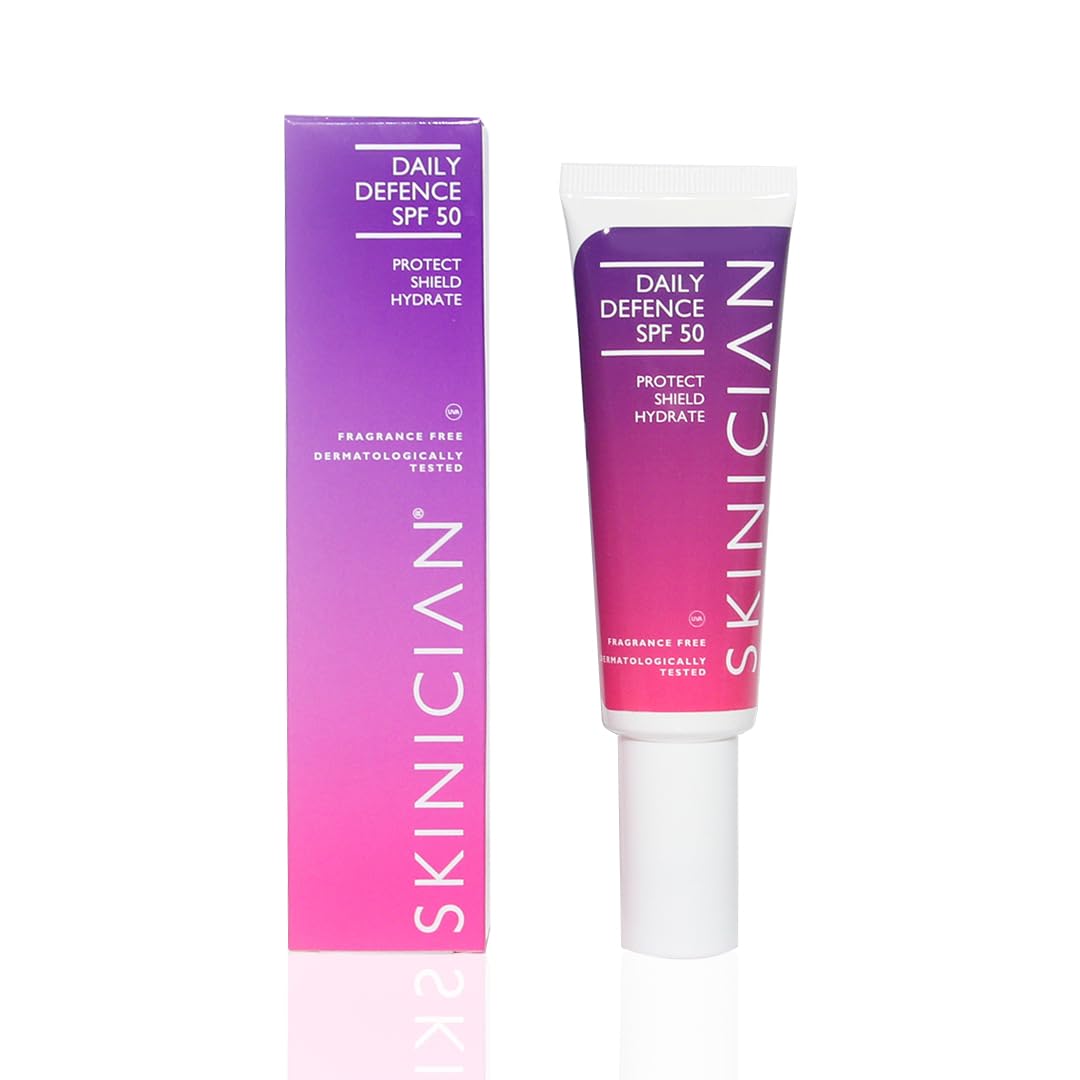 SKINICIAN SPF 50 face moisturiser, primer, UVA & UVB protection, non sticky, fragrance free for sensitive skin 50ml