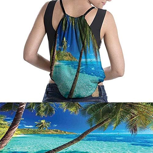 W Machine Sky Image Backpack Gym Bag aTropicalIsland Large Drawstring Bag thePalm