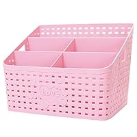 Coideal Plastic Pink Makeup Cosmetic Basket Storage Organizer for Desktop, Large Washable Mesh Hollow Bathroom Shower Caddy Organizer Skin Care Brush Holder for Vanity Counter Nightstand