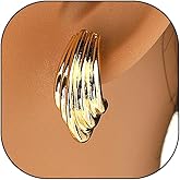 Chunky Gold Geometric Textured Drop Earrings for Women, Dainty Irregular Wave Statement Earrings Trendy Minimalist Ear Jewelry