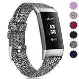 Maledan Bands Compatible with Fitbit Charge 3 & Charge 3 SE Fitness Activity Tracker for Women Men, Breathable Woven Fabric Replacement Accessory Strap, Large or Small, Multi Colors