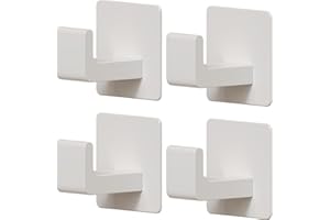 Wall Mounted Hooks for Bathroom Door Clothes Towel Robe and Coat,Self Adhesive Waterproof Hangers Aluminum (S-White-4)