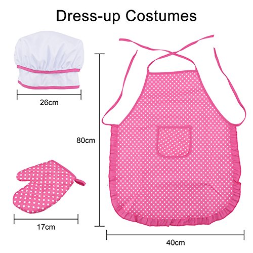 Shopline Child Chef Set, Cute Little Chef Playset for Kids Girls Cooking Pretend Playing and Dressing Up, Including Chef's Apron, Hat,Oven Mitt, Rolling Pin 11 Pieces Accessories