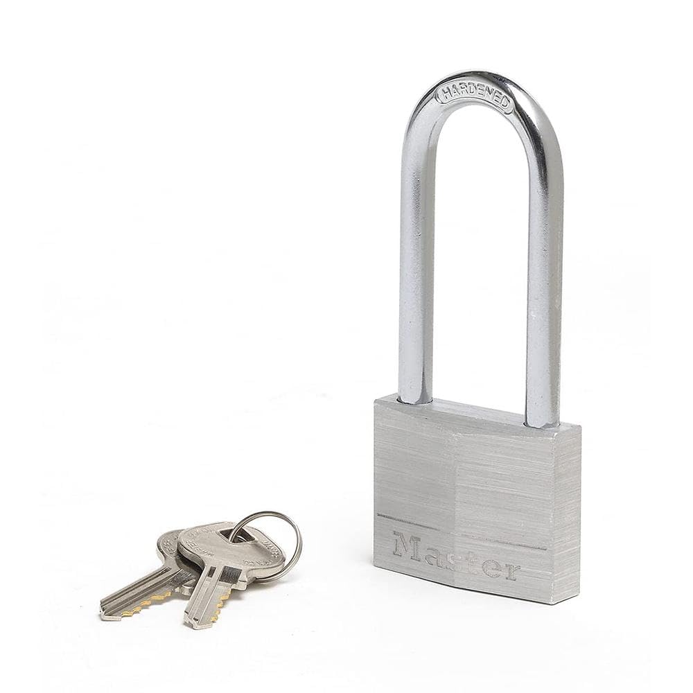 Master Lock 9150EURDLJ Key Padlock in Aluminium with Long Shackle, Grey, 5 x 10,7 x 1,4 cm