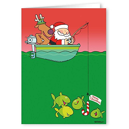 Stonehouse Collection - Fishing Theme Christmas Card- 18 Boxed Fishing Holiday Cards & Envelopes (Standard)