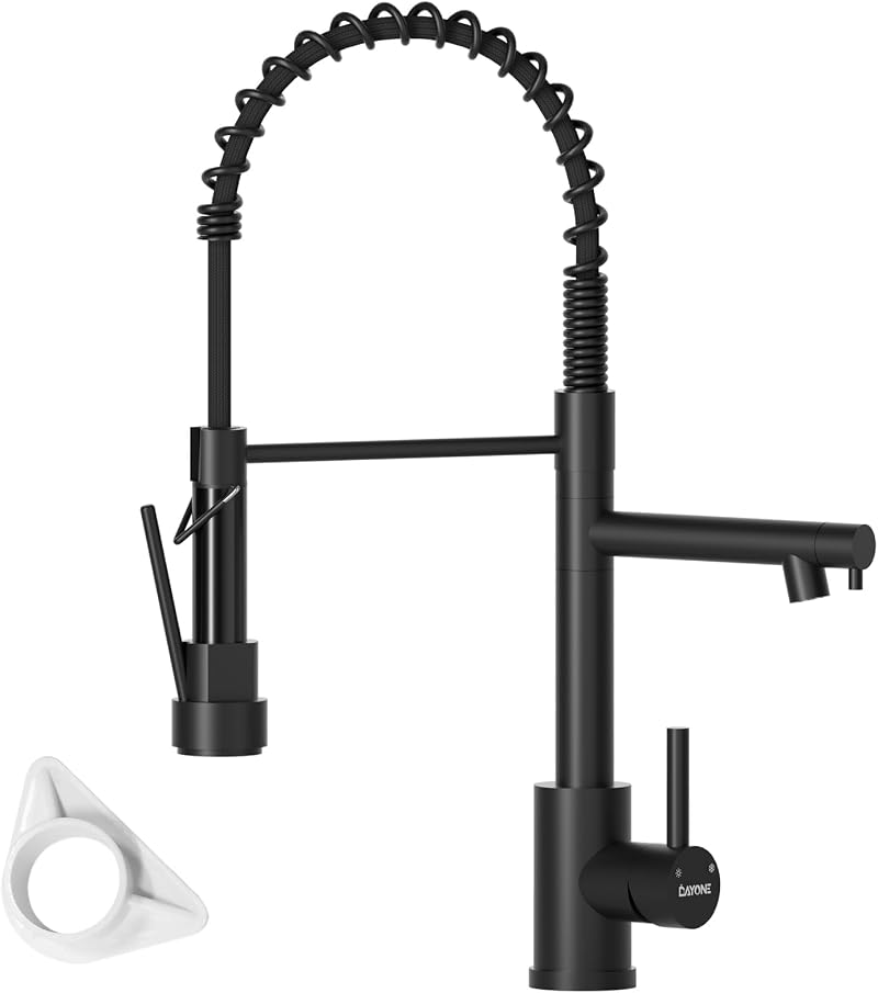 DAYONE Black Pull Down Kitchen Tap Dual Spout 360° Swivel SUS304 G1/2 UK