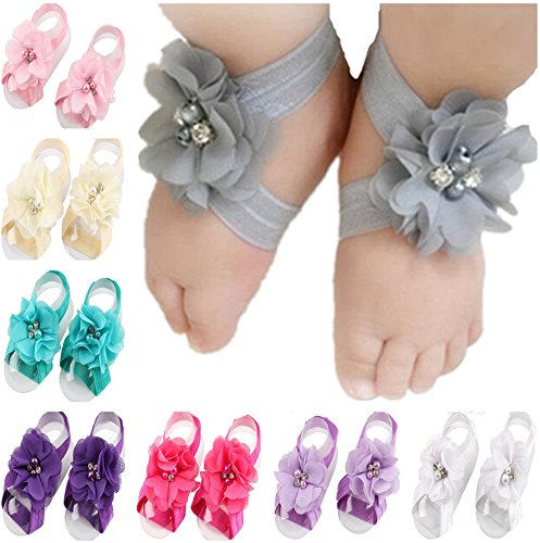 Toptim Baby Girl's Barefoot Sandals Flower for Newborn Toddlers (0-3T) (10 Colors)