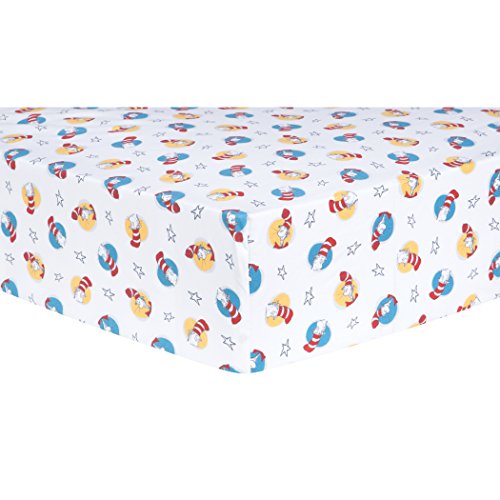 Trend Lab Dr. Seuss Cat in The Hat Fitted Crib Sheet, Red/Blue/Yellow