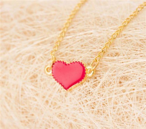 Gold Plated Heart Pendant Bib statement Chain Necklace Fashion Women Jewelry Red