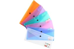 Homoyoyo 6pcs Clear Plastic Envelope Folder with Snap Button Lightweight Document Organizer for Random Color