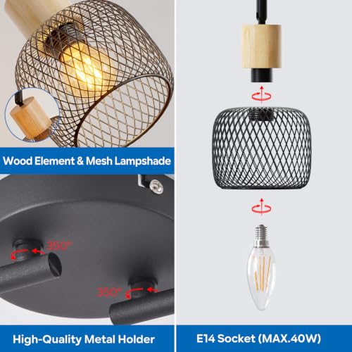 ANWIO Ceiling Lamp 4 Adjustable Bulbs E14, Kitchen Ceiling Lamp, Black Indoor LED Spotlights, Modern LED Ceiling Light for Indoors, Rotatable for Bedroom, Kitchen, Hallway, Dining Room, Without Bulb