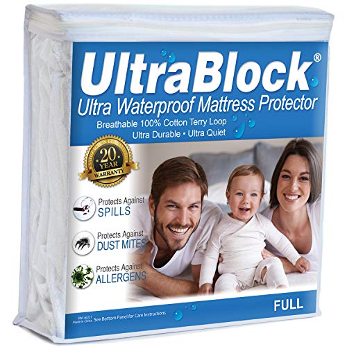 UltraBlock Full Size Waterproof Mattress Protector - Premium Soft Cotton Terry Cover
