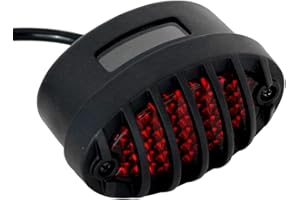 FATECIM Motorcycle Custom Oval-shaped LED Tail Light Cat Eye Rear Running Light Brake Light Stop Light Red Lens Integrated License Plate Lamp Universal Fit for Motorcycle/Cruisers/Bikes (Black)