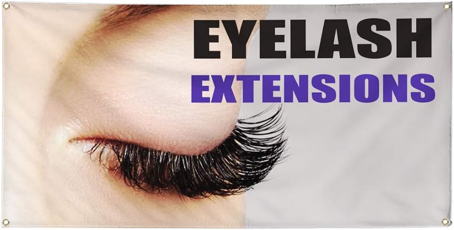 Vinyl Banner Multiple Sizes Eyelash Extensions B Advertising Printing Business Outdoor Weatherproof Industrial Yard Signs 4 Grommets 16x40Inches