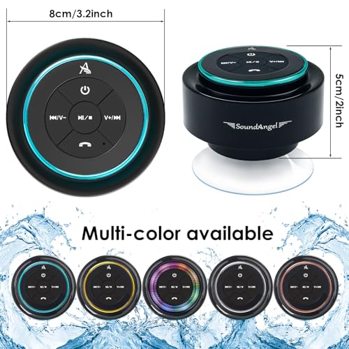 XLeader, Upgraded, Pro Shower Speaker, Certified IPX7 Waterproof Bluetooth Speaker with Suction Cup, Hook Clip, Built-in Mic, Crystal Sound&Rich Bass, up to 12H Playtime, Ideal Gifts - SoundAngel Mate