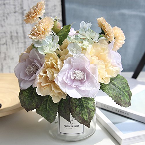 Sagton Artificial Silk Fake Flowers Peony Floral Wedding Bouquet Bridal Hydrangea DecorMulticolour - Thumbnail 2
