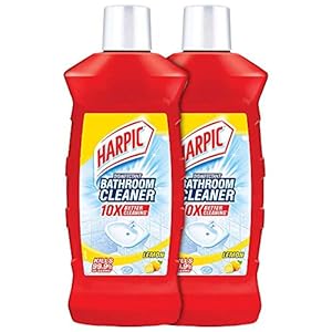 Harpic Bathroom Cleaner Liquid, Lemon – 1 Litre (Pack of 2) | New Thicker Bathroom Floor Cleaner | Red Harpic Bottle