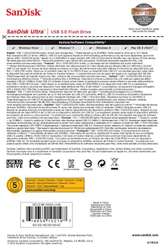 SanDisk Ultra 64 GB USB 3.0 Flash Drive Up to 80MB/s- Old EOL Model