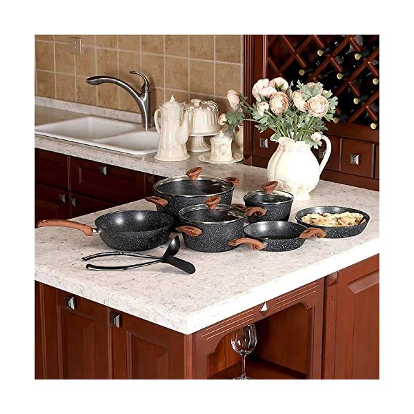 Kitchen-Academy-12-Pieces-Nonstick-Granite-Coated-Cookware-Set-Black-Bakelite-Handle-with-Wood-Effect-Soft-Touch Kitchen Academy 12 Pieces Nonstick Granite-Coated Cookware Set, Black - Bakelite Handle with Wood Effect (Soft Touch)