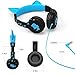 iClever [Upgrade] HS01 Kids Headphones with Mic, Cat Ear Hello Kitty Headphones for Kids Boys Girls, Adjustable 85/94dB Volume Limit, Childrens Headphones for School/Tablet, Blue
