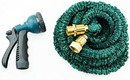 Yowosmart Garden Hose Double Latex Strongest Durable Expandable Garden Magic Hose and 8 Function Spray Nozzle, Brass Ends, Extra Strength Fabric Brass Connectors and 8-pattern Sprayer (75Ft)