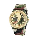 Geneva Silicone Ceramic Style Green Camouflage Band Watch La