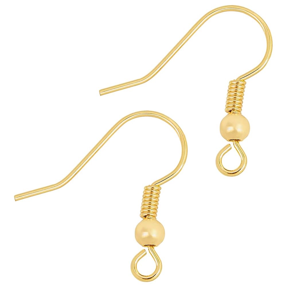 BENECREAT 100pcs 18K Gold Plated French Earring Hooks with Ball Dangle Findings for DIY Earring Making, 18x18x0.7mm