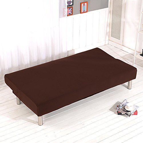 Yunhigh Armless Sofa Cover Stretch Sofa Bed Slipcover Protector Non-Slip Settee Folding Couch Sofa Shield Polyester Spandex Futon Cover Without Armrests - Coffee