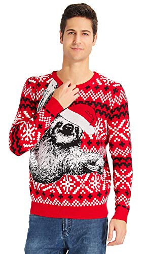 RAISEVERN Roter Weihnachtspullover Sweater mit Lazy Sloth Grafik Langarmshirts für Jugend