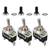ESUPPORT Silver Contact Heavy Duty 20A 125V 15A 250V SPST 2 Terminal Pin ON/OFF Rocker Toggle Switch Metal Waterproof Boot Cap Cover Copper Terminal Pack of 3