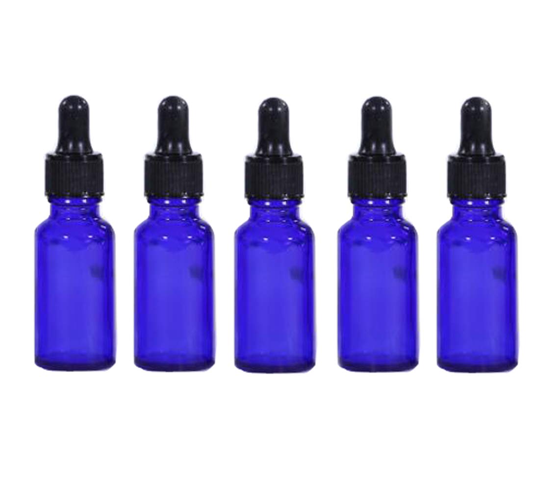 6 Pcs Cobalt Blue 0.5 oz / 15 ml Glass Round Dropper Bottles With Glass Eye Droppers Empty Refillable Essential Oil Perfume Aromatherapy Vial Pot Liquid Containers Jars