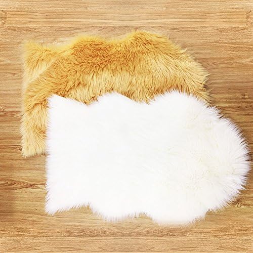 Cozzy Plush Faux Fur Area Rug for Bedroom Fluffy Sheepskin Chair Cover 23inch x 35inch Camel Color