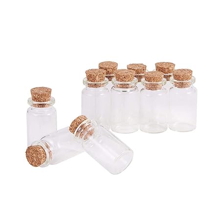 PandaHall 10 Stück Mini Glasfläschchen mit Korkverschluss Kleine Glasflaschen Mini Flasche Fläschchen mit Korken 40x22 mm