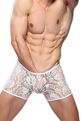 Misseurous Men's Underwear Lace Trunks Boxer Briefs White