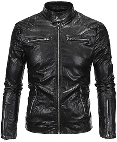 Eric Hug Men's Hisper Stand Collar PU Leather Multi Zippers Jacket BlackUS-2XLarge-(China 5X-Large) Fashion
