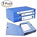 H&W 3 Pack, A4 Storage Archives Cases File Boxes Plastic with Lid, Box File, Height 35 55 75mm, Blue (WG3-Z1)