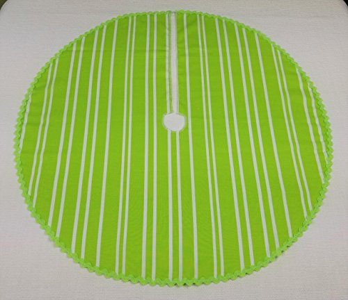 Small 21" Apple Green Stripe Tree Skirt - RicRac Trim, Made in USA - Thumbnail 3