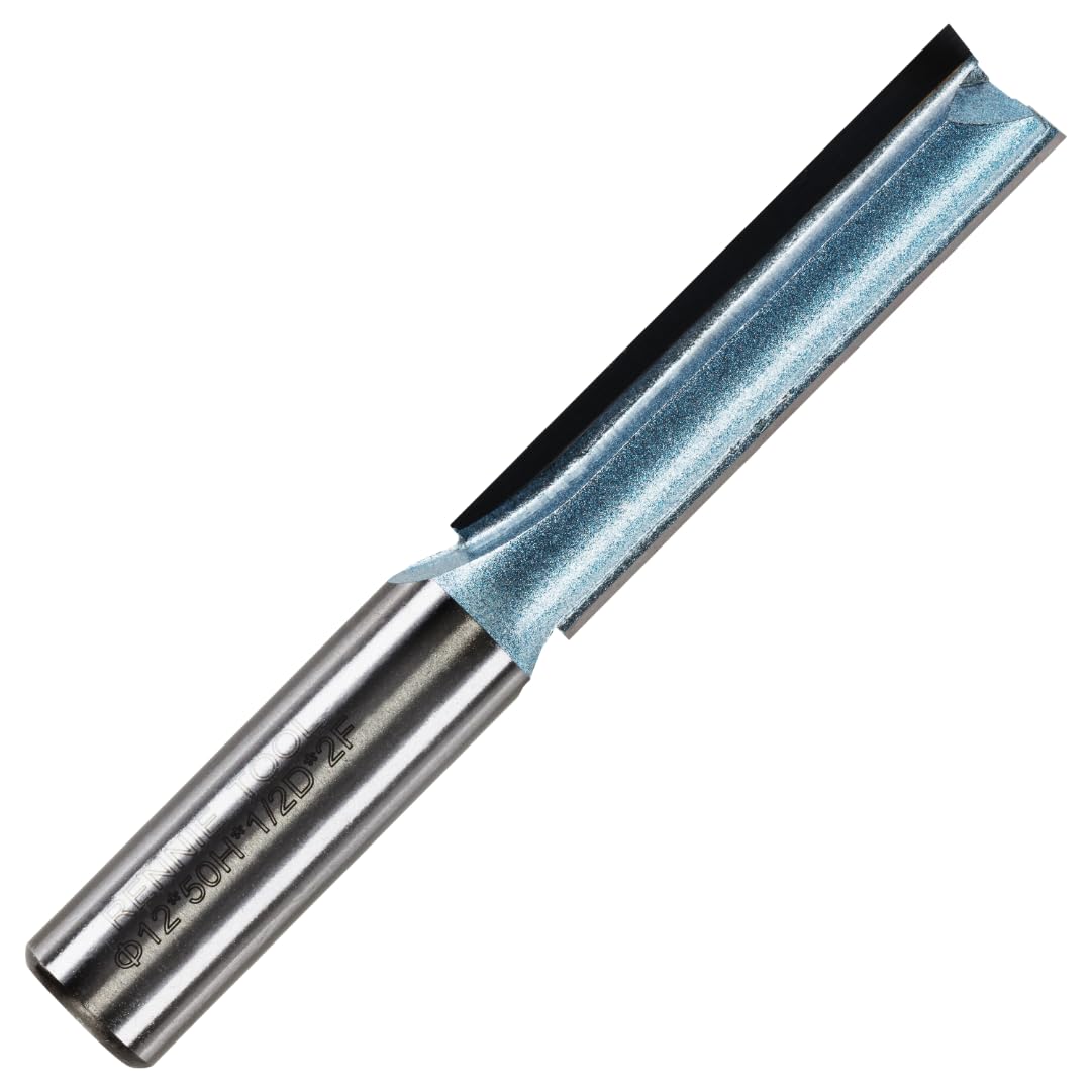 Rennie Tools - 12mm Cutting Diameter x 50mm Flute x 1/2" Shank TCT Tipped 2 Flute Straight Router Cutter Bit. Compatible With Makita Trend Festool Hikoki Dewalt Router Etc. 12mm Router Bit