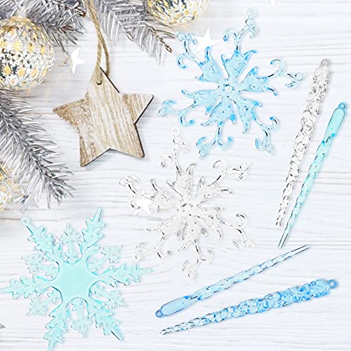 VGOODALL 36PCS Christmas Snowflake Icicle Decorations,Gradient Color Snowflake Icicles Ornaments Set Acrylic Christmas Ornaments for Christmas Tree Outdoor Party Decoration Craft Projects