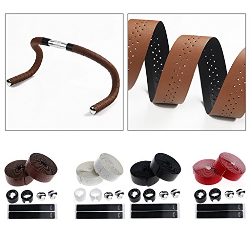 ULKEME 2x Bike Cycling Road Bike Sports Handlebar Tape Faux Leather Wrap +2 Bar Plug