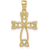 JewelryWeb 14k Gold Irish Claddagh Celtic Trinity Knot Religious Faith Cross Charm 24x14mm Wide Pendant Necklace for Women