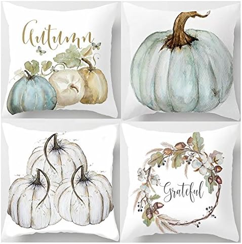 Decemter Throw Pillow Happy Fall Yall Pumpkin Thanksgiving Decoration Cotton Blend Cushion Cover Set of 4,18x18, Pack of 4