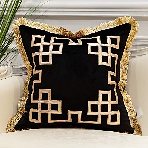 Avigers Pack of 2 Luxury Black Decorative Pillows with Tassels 18 x 18