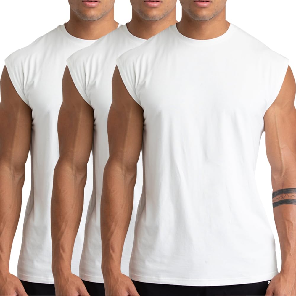 Photo 1 of Holure 3 Pack Men's Gym Tank Tops Workout Sleeveless T-Shirts Athletic Muscle Tank Training Bodybuilding Shirts White/White/White-3P07-L